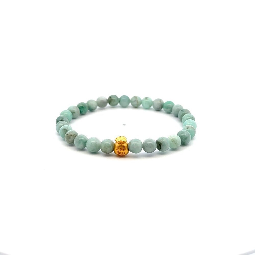 24K Gold Money Bag Charm Bracelet Gemstones Emerald May Birthstones 6mm S 6.5in
